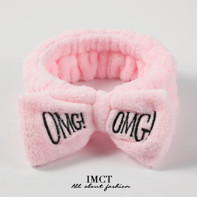 OMG Bentita de păr cu fundă pentru spălarea feței Articole pentru cap pentru femei, la modă coreeană, cu litere brodate, cu lână de coral, bentiță pentru păr, accesorii pentru păr