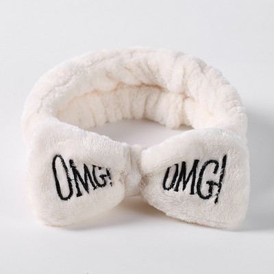 OMG Bentita de păr cu fundă pentru spălarea feței Articole pentru cap pentru femei, la modă coreeană, cu litere brodate, cu lână de coral, bentiță pentru păr, accesorii pentru păr