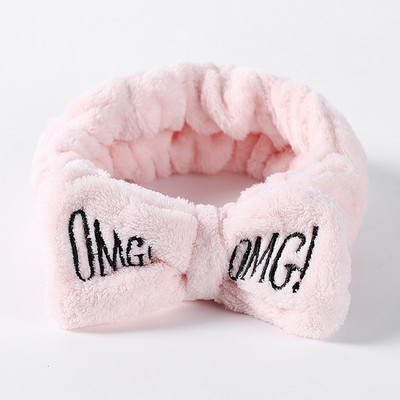 OMG Bentita de păr cu fundă pentru spălarea feței Articole pentru cap pentru femei, la modă coreeană, cu litere brodate, cu lână de coral, bentiță pentru păr, accesorii pentru păr