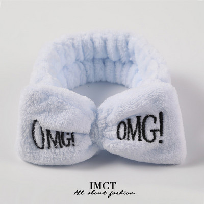 OMG Bentita de păr cu fundă pentru spălarea feței Articole pentru cap pentru femei, la modă coreeană, cu litere brodate, cu lână de coral, bentiță pentru păr, accesorii pentru păr