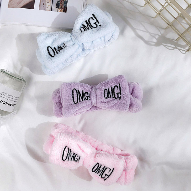 OMG Bentita de păr cu fundă pentru spălarea feței Articole pentru cap pentru femei, la modă coreeană, cu litere brodate, cu lână de coral, bentiță pentru păr, accesorii pentru păr