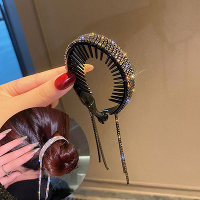 Benzile cu funde cu ciucuri lungi coreene, bentită cu strasuri, accesorii pentru păr pentru fete, cadouri, bentițe de păr de lux pentru femei