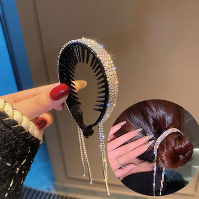 Benzile cu funde cu ciucuri lungi coreene, bentită cu strasuri, accesorii pentru păr pentru fete, cadouri, bentițe de păr de lux pentru femei