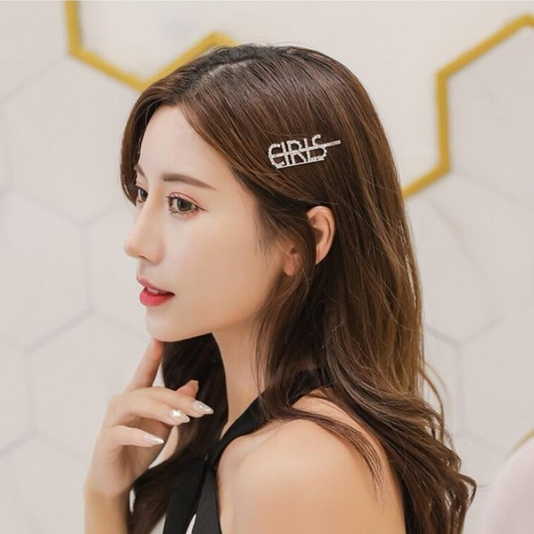 Agrafă de păr Femei Ace de păr Agrafă de păr Literă engleză Barrette Strass Personalitate Cuvânt Fată Ac de păr Accesorii de păr Bijuterii