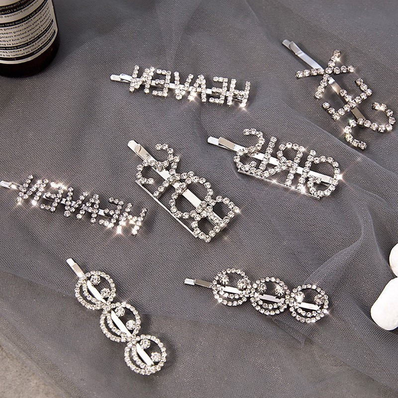 Agrafă de păr Femei Ace de păr Agrafă de păr Literă engleză Barrette Strass Personalitate Cuvânt Fată Ac de păr Accesorii de păr Bijuterii
