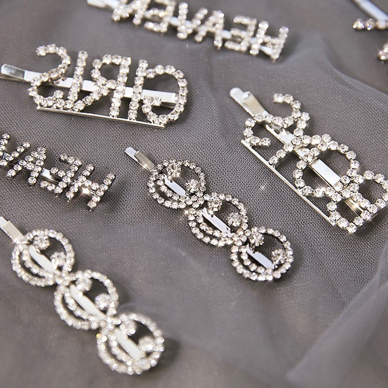 Agrafă de păr Femei Ace de păr Agrafă de păr Literă engleză Barrette Strass Personalitate Cuvânt Fată Ac de păr Accesorii de păr Bijuterii
