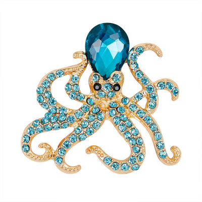 Caracatiță smalț Pin Pietre albastre Caracatiță Broșe Ace pentru femei bărbați drăguț animale de mare cristal bijuterii cadou