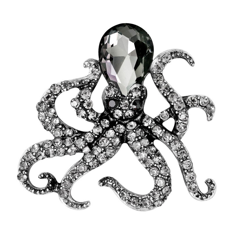 Caracatiță smalț Pin Pietre albastre Caracatiță Broșe Ace pentru femei bărbați drăguț animale de mare cristal bijuterii cadou