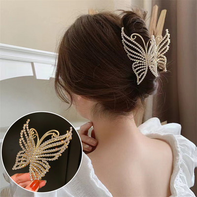 Agrafe de lux cu gheare de păr cu fluture de cristal perlat pentru femei 2022 pentru fete elegante ac de păr geometric crab accesorii de păr pentru femeie cadou