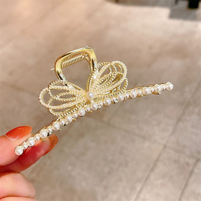 Agrafe de lux cu gheare de păr cu fluture de cristal perlat pentru femei 2022 pentru fete elegante ac de păr geometric crab accesorii de păr pentru femeie cadou