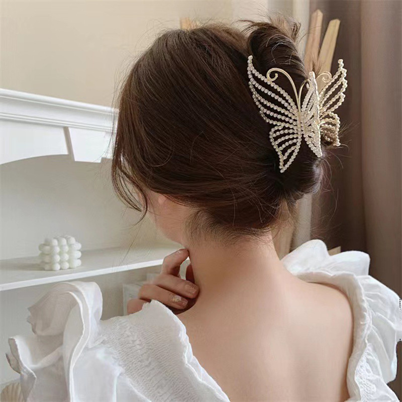 Agrafe de lux cu gheare de păr cu fluture de cristal perlat pentru femei 2022 pentru fete elegante ac de păr geometric crab accesorii de păr pentru femeie cadou