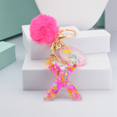 Breloc cu pompon roz, cu 26 de litere, breloc cu alfabet inițial din rășină roz, cu etichete delicate pentru femei, poșetă, geantă de mână pandantiv