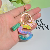 Breloc cu alfabet colorat cu ciucuri, litere AZ, breloc inițiale din rășină, cu flori, pandantiv, breloc mașină, accesorii pentru farmec, cadou