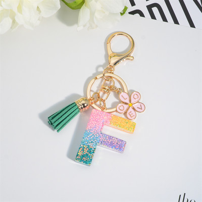 Breloc cu alfabet colorat cu ciucuri, litere AZ, breloc inițiale din rășină, cu flori, pandantiv, breloc mașină, accesorii pentru farmec, cadou