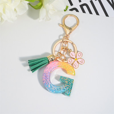 Breloc cu alfabet colorat cu ciucuri, litere AZ, breloc inițiale din rășină, cu flori, pandantiv, breloc mașină, accesorii pentru farmec, cadou