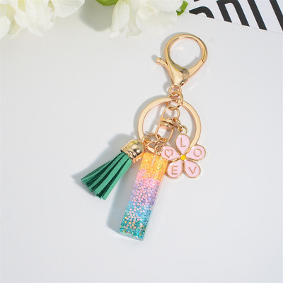 Breloc cu alfabet colorat cu ciucuri, litere AZ, breloc inițiale din rășină, cu flori, pandantiv, breloc mașină, accesorii pentru farmec, cadou