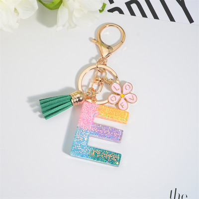 Breloc cu alfabet colorat cu ciucuri, litere AZ, breloc inițiale din rășină, cu flori, pandantiv, breloc mașină, accesorii pentru farmec, cadou