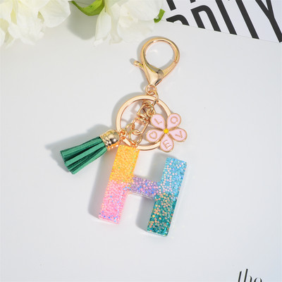 Breloc cu alfabet colorat cu ciucuri, litere AZ, breloc inițiale din rășină, cu flori, pandantiv, breloc mașină, accesorii pentru farmec, cadou