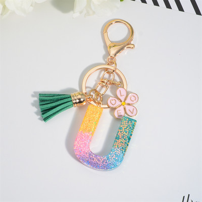 Breloc cu alfabet colorat cu ciucuri, litere AZ, breloc inițiale din rășină, cu flori, pandantiv, breloc mașină, accesorii pentru farmec, cadou