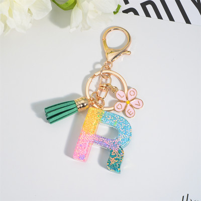 Breloc cu alfabet colorat cu ciucuri, litere AZ, breloc inițiale din rășină, cu flori, pandantiv, breloc mașină, accesorii pentru farmec, cadou