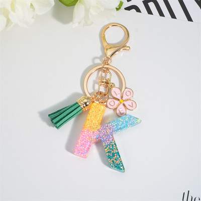 Breloc cu alfabet colorat cu ciucuri, litere AZ, breloc inițiale din rășină, cu flori, pandantiv, breloc mașină, accesorii pentru farmec, cadou