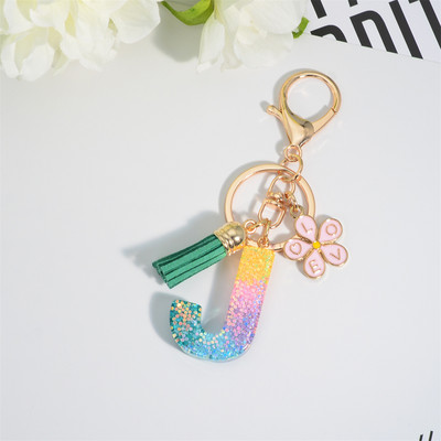 Breloc cu alfabet colorat cu ciucuri, litere AZ, breloc inițiale din rășină, cu flori, pandantiv, breloc mașină, accesorii pentru farmec, cadou