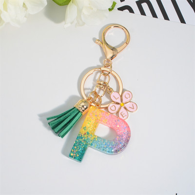 Breloc cu alfabet colorat cu ciucuri, litere AZ, breloc inițiale din rășină, cu flori, pandantiv, breloc mașină, accesorii pentru farmec, cadou