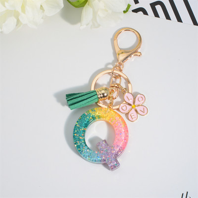 Breloc cu alfabet colorat cu ciucuri, litere AZ, breloc inițiale din rășină, cu flori, pandantiv, breloc mașină, accesorii pentru farmec, cadou