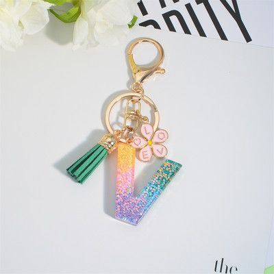 Breloc cu alfabet colorat cu ciucuri, litere AZ, breloc inițiale din rășină, cu flori, pandantiv, breloc mașină, accesorii pentru farmec, cadou