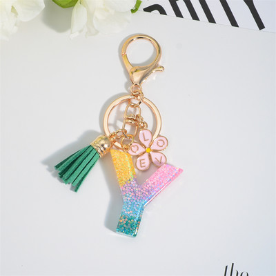 Breloc cu alfabet colorat cu ciucuri, litere AZ, breloc inițiale din rășină, cu flori, pandantiv, breloc mașină, accesorii pentru farmec, cadou