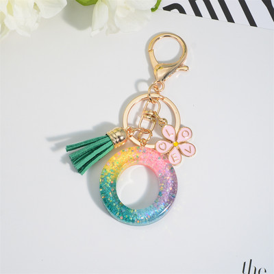 Breloc cu alfabet colorat cu ciucuri, litere AZ, breloc inițiale din rășină, cu flori, pandantiv, breloc mașină, accesorii pentru farmec, cadou