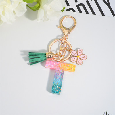 Breloc cu alfabet colorat cu ciucuri, litere AZ, breloc inițiale din rășină, cu flori, pandantiv, breloc mașină, accesorii pentru farmec, cadou