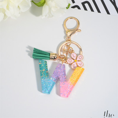 Breloc cu alfabet colorat cu ciucuri, litere AZ, breloc inițiale din rășină, cu flori, pandantiv, breloc mașină, accesorii pentru farmec, cadou
