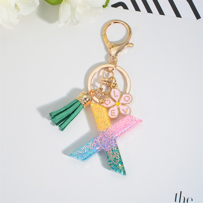 Breloc cu alfabet colorat cu ciucuri, litere AZ, breloc inițiale din rășină, cu flori, pandantiv, breloc mașină, accesorii pentru farmec, cadou