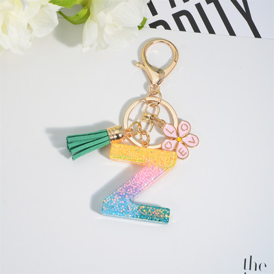Breloc cu alfabet colorat cu ciucuri, litere AZ, breloc inițiale din rășină, cu flori, pandantiv, breloc mașină, accesorii pentru farmec, cadou