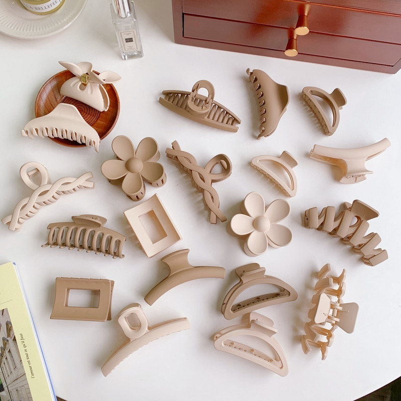 Agrafe geometrice pentru gheare de păr pentru femei Coreea, cafea, bej, acrilic, gheare de păr mari, agrafe pentru ac de păr, accesorii pentru păr