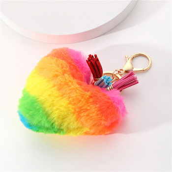 Heart Pompom Μπρελόκ Rainbow Pom-pom Μπρελόκ Γυναικεία Τσάντα Μπρελόκ Χειροποίητα Αξεσουάρ Μπρελόκ Κρεμαστό Διακόσμηση