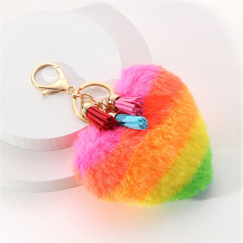 Heart Pompom Μπρελόκ Rainbow Pom-pom Μπρελόκ Γυναικεία Τσάντα Μπρελόκ Χειροποίητα Αξεσουάρ Μπρελόκ Κρεμαστό Διακόσμηση