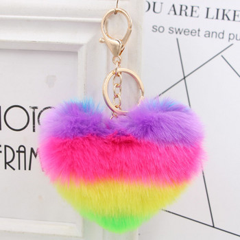 Heart Pompom Μπρελόκ Rainbow Pom-pom Μπρελόκ Γυναικεία Τσάντα Μπρελόκ Χειροποίητα Αξεσουάρ Μπρελόκ Κρεμαστό Διακόσμηση