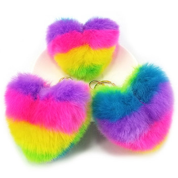 Heart Pompom Μπρελόκ Rainbow Pom-pom Μπρελόκ Γυναικεία Τσάντα Μπρελόκ Χειροποίητα Αξεσουάρ Μπρελόκ Κρεμαστό Διακόσμηση