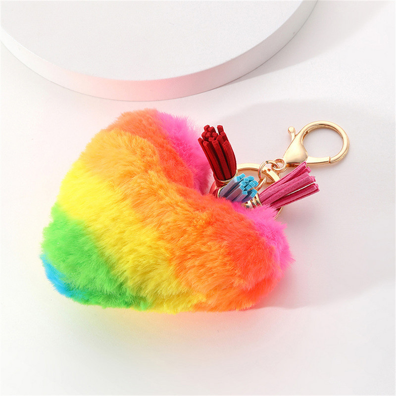 Breloc cu pompoane cu inimă Breloc cu pompon curcubeu Pom-pom Breloc pentru doamnă Poșetă Breloc Accesorii lucrate manual Brelocuri pandantiv Decorare