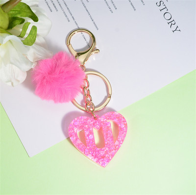 Nou Creativ Love English Letter Breloc Roz Pompon Alfabet Breloc Poștă Breloc pandantiv Ornament Suport pentru chei de mașină