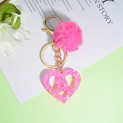 Nou Creativ Love English Letter Breloc Roz Pompon Alfabet Breloc Poștă Breloc pandantiv Ornament Suport pentru chei de mașină