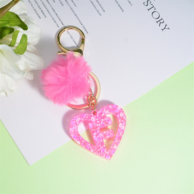 Nou Creativ Love English Letter Breloc Roz Pompon Alfabet Breloc Poștă Breloc pandantiv Ornament Suport pentru chei de mașină