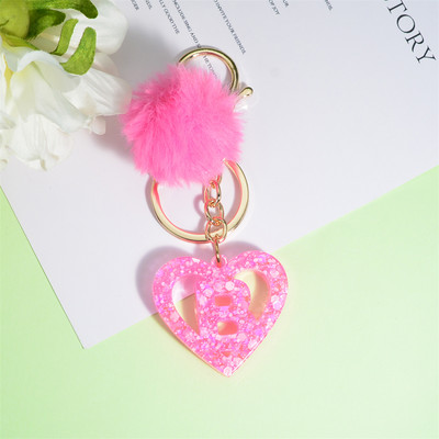 Nou Creativ Love English Letter Breloc Roz Pompon Alfabet Breloc Poștă Breloc pandantiv Ornament Suport pentru chei de mașină
