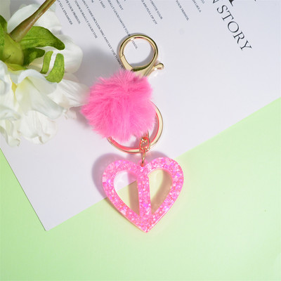 Nou Creativ Love English Letter Breloc Roz Pompon Alfabet Breloc Poștă Breloc pandantiv Ornament Suport pentru chei de mașină