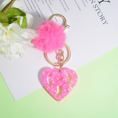 Nou Creativ Love English Letter Breloc Roz Pompon Alfabet Breloc Poștă Breloc pandantiv Ornament Suport pentru chei de mașină