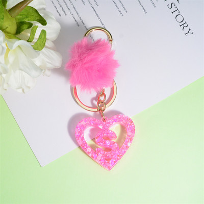 Nou Creativ Love English Letter Breloc Roz Pompon Alfabet Breloc Poștă Breloc pandantiv Ornament Suport pentru chei de mașină