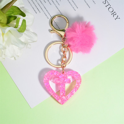 Nou Creativ Love English Letter Breloc Roz Pompon Alfabet Breloc Poștă Breloc pandantiv Ornament Suport pentru chei de mașină