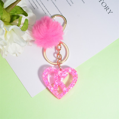 Nou Creativ Love English Letter Breloc Roz Pompon Alfabet Breloc Poștă Breloc pandantiv Ornament Suport pentru chei de mașină